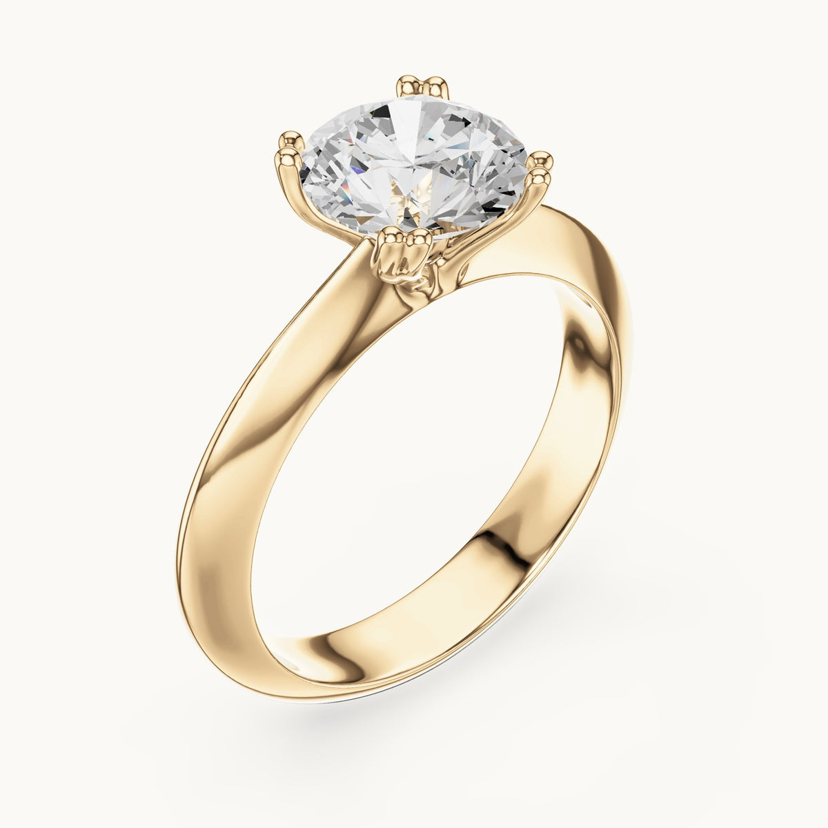 Round lab-grown diamond double-prong knife-edge solitaire engagement ring in yellow gold, 1.50 CT TW, view 2