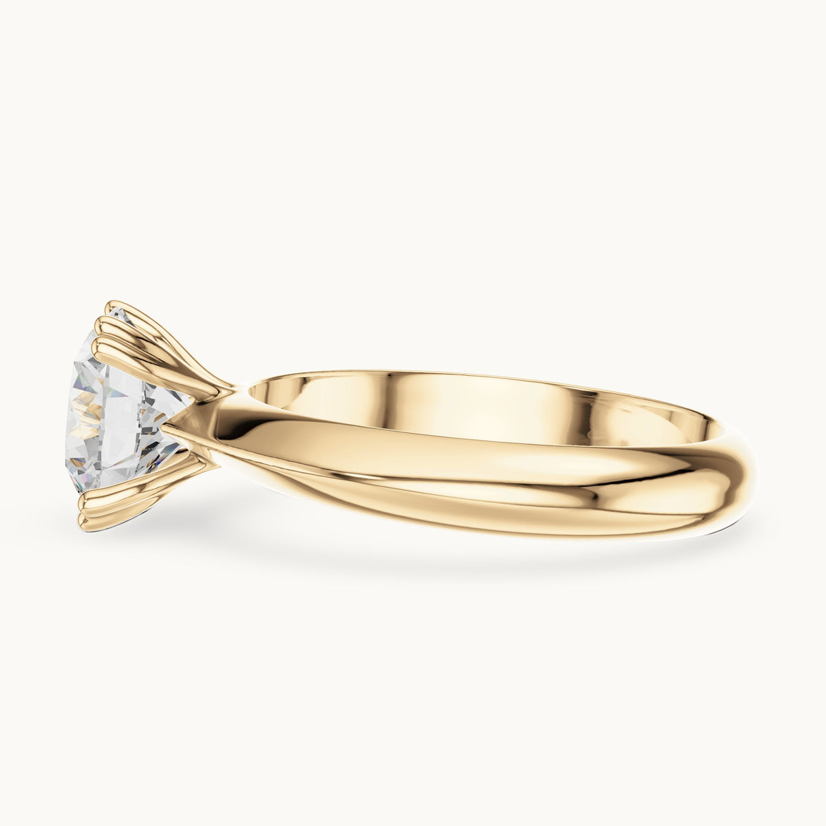 Round lab-grown diamond double-prong knife-edge solitaire engagement ring in yellow gold, 1.50 CT TW, view 3