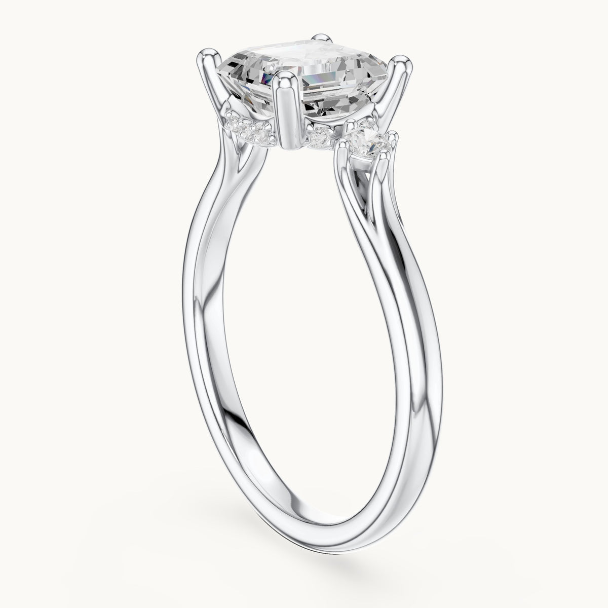 Asscher-cut lab-grown diamond five-stone engagement ring in white gold, 2.16 CT TW, view 1