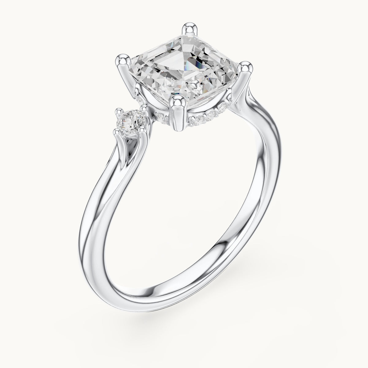 Asscher-cut lab-grown diamond five-stone engagement ring in white gold, 2.16 CT TW, view 2