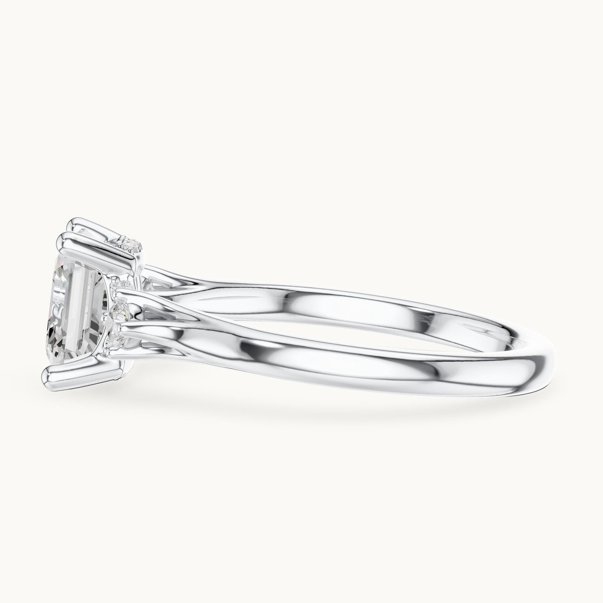 Asscher-cut lab-grown diamond five-stone engagement ring in white gold, 2.16 CT TW, view 3