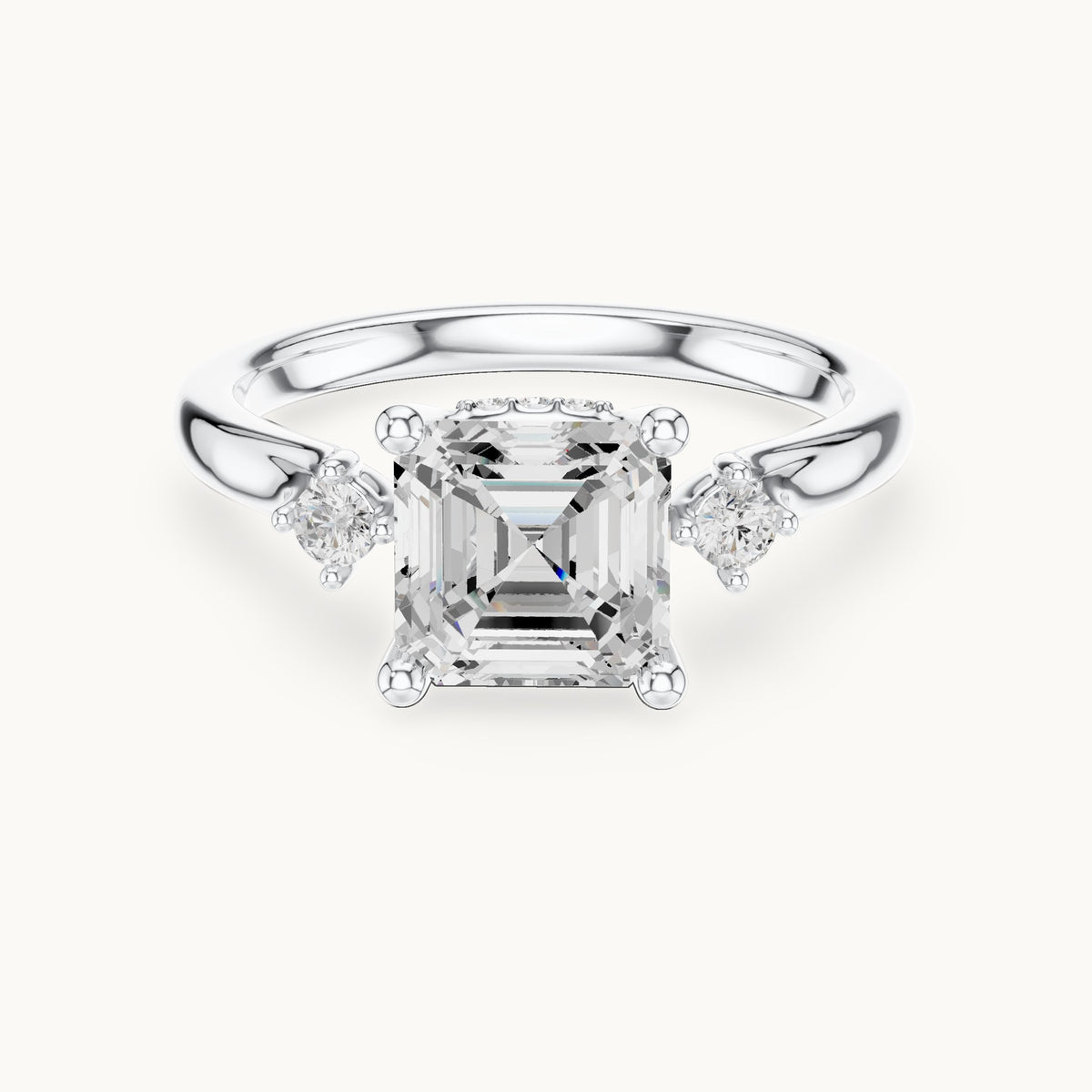 Asscher-cut lab-grown diamond five-stone engagement ring in white gold, 2.16 CT TW, view 4