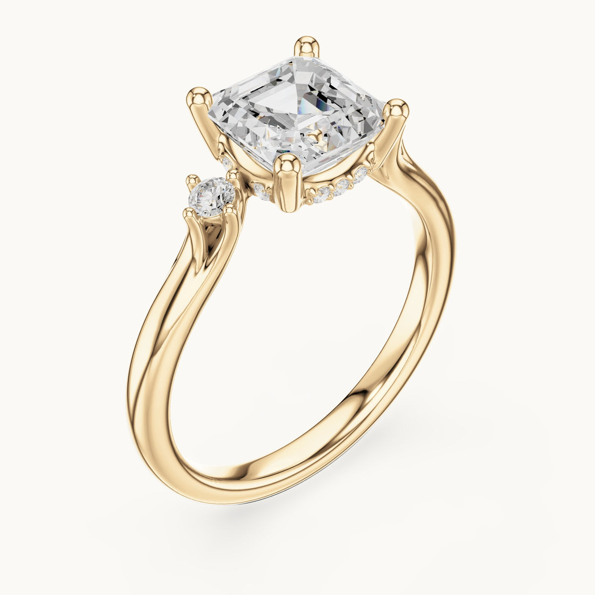 Asscher-cut lab-grown diamond five-stone engagement ring in yellow gold, 2.16 CT TW, view 2