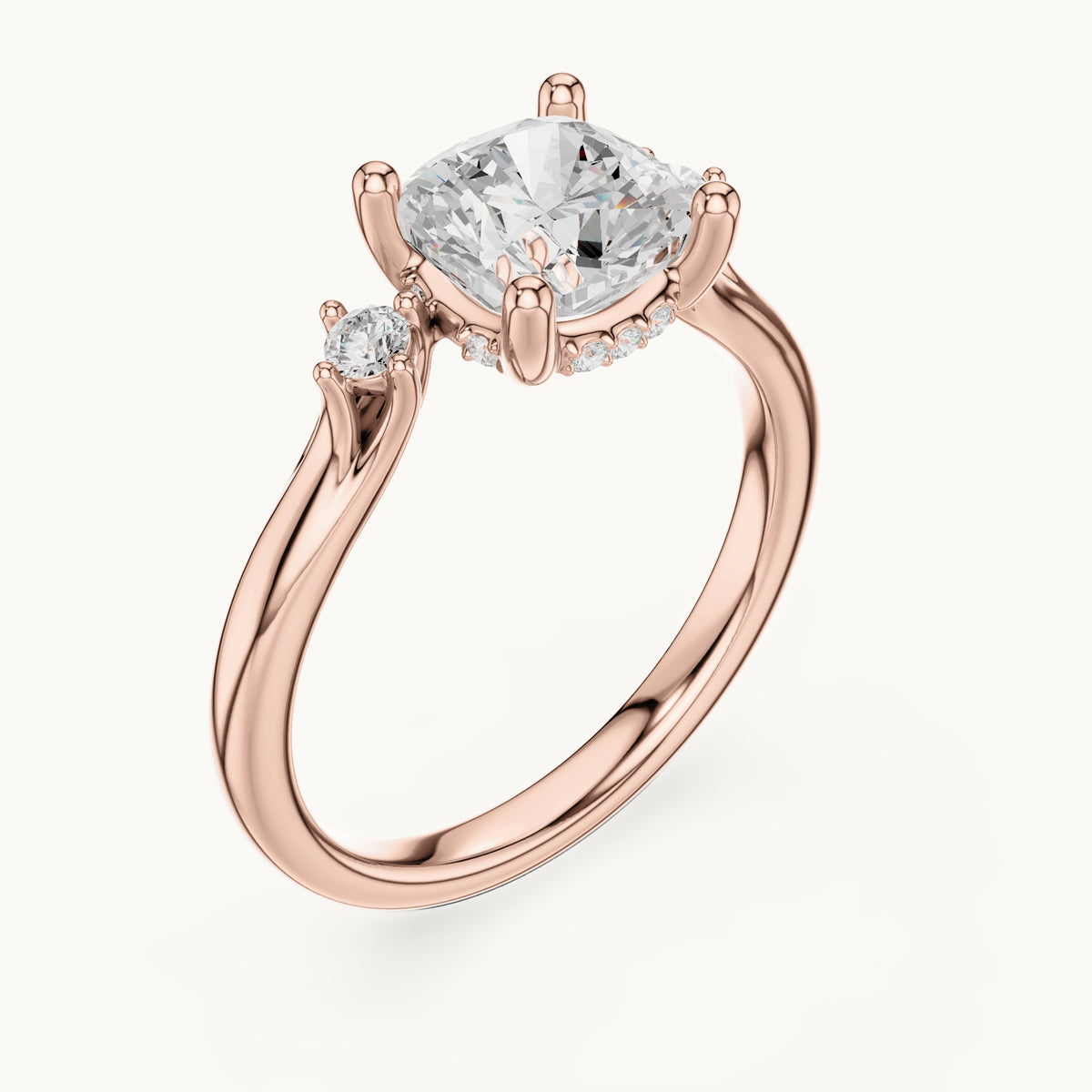 Cushion-cut lab-grown diamond five-stone engagement ring in rose gold, 2.16 CT TW, view 2