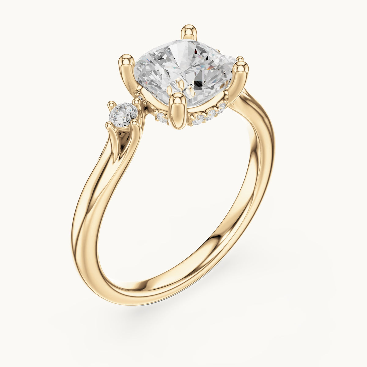 Cushion-cut lab-grown diamond five-stone engagement ring in yellow gold, 2.16 CT TW, view 2