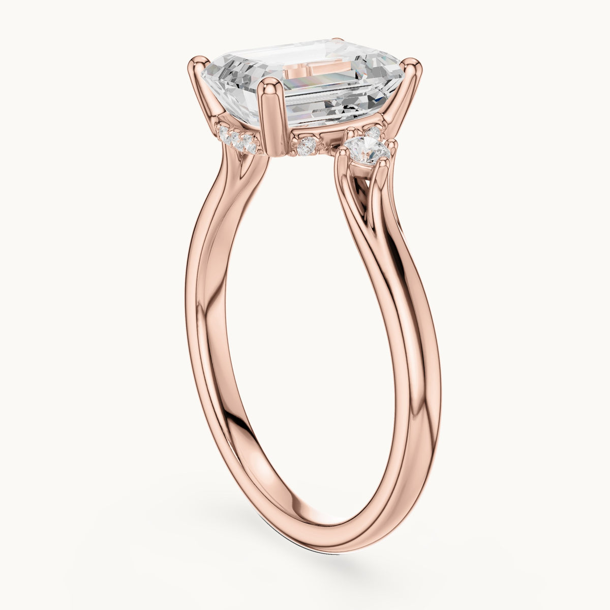 Emerald-cut lab-grown diamond five-stone engagement ring in rose gold, 2.16 CT TW, view 1