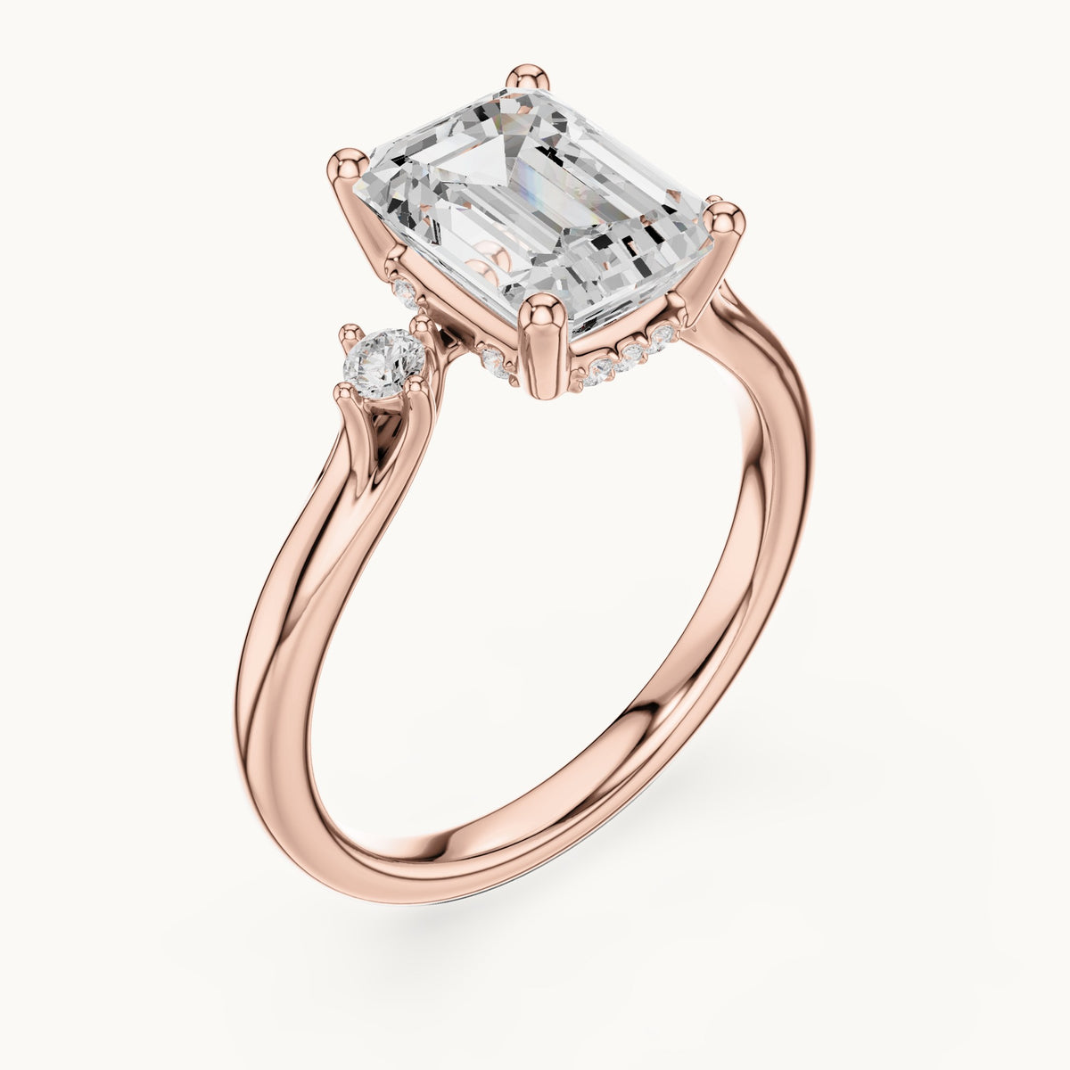 Emerald-cut lab-grown diamond five-stone engagement ring in rose gold, 2.16 CT TW, view 2