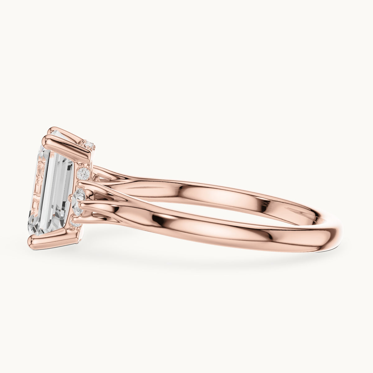 Emerald-cut lab-grown diamond five-stone engagement ring in rose gold, 2.16 CT TW, view 3