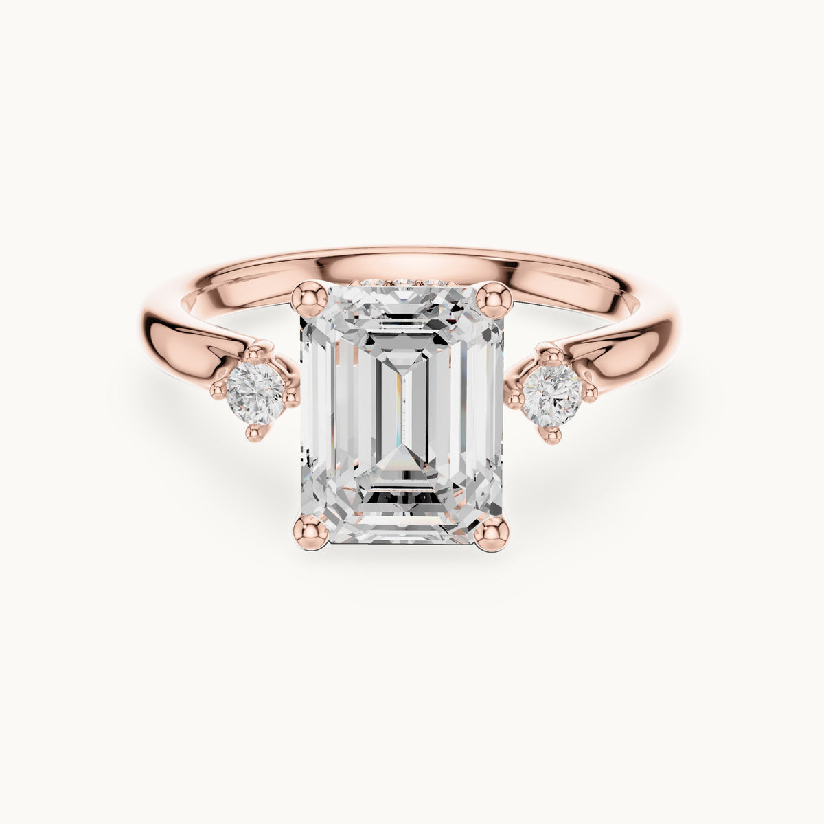 Emerald-cut lab-grown diamond five-stone engagement ring in rose gold, 2.16 CT TW, view 4