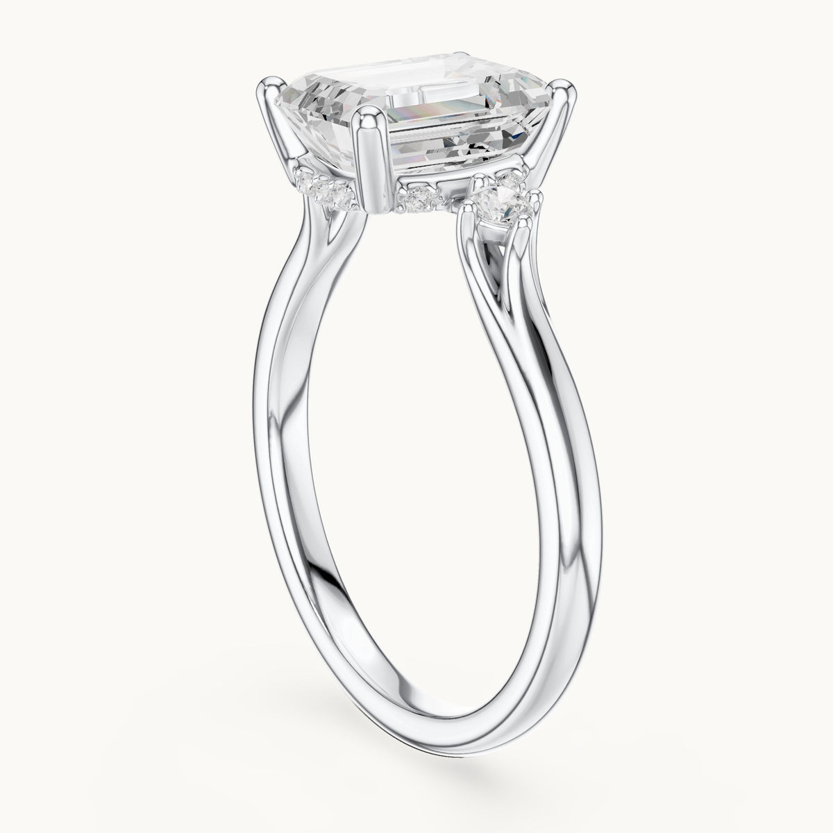 Emerald-cut lab-grown diamond five-stone engagement ring in white gold, 2.16 CT TW, view 1