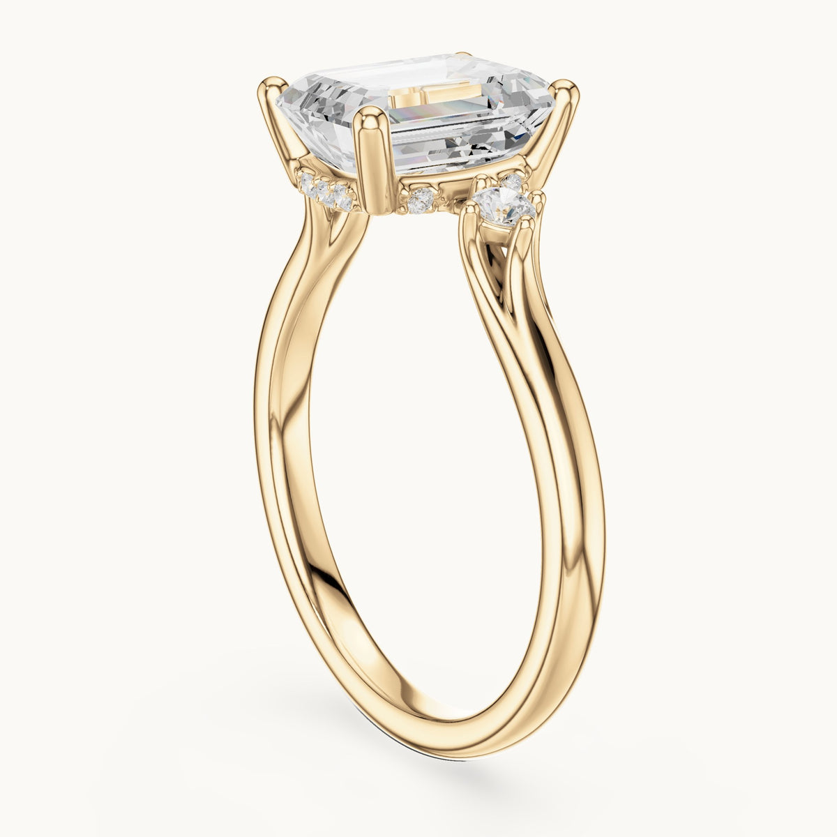 Emerald-cut lab-grown diamond five-stone engagement ring in yellow gold, 2.16 CT TW, view 1