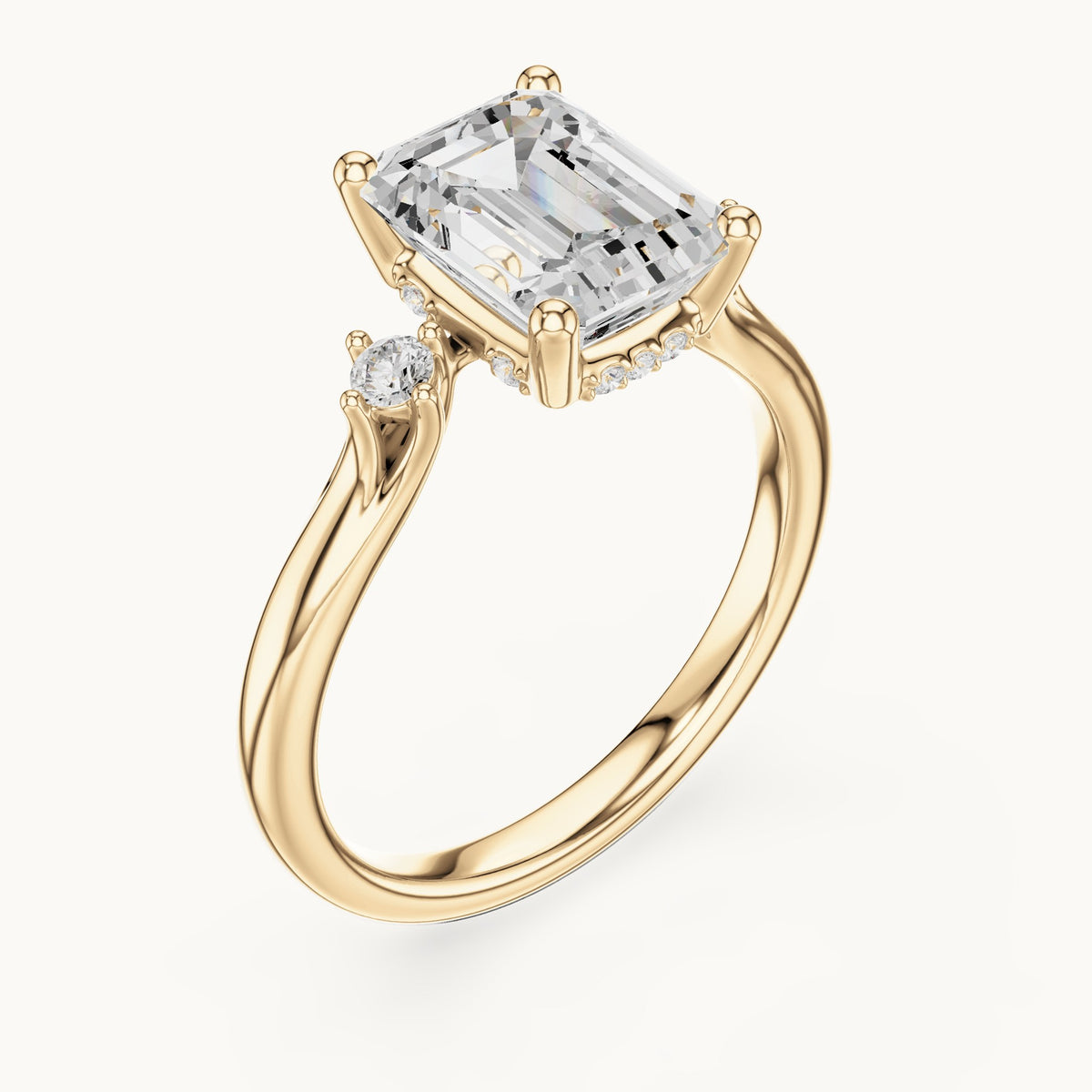 Emerald-cut lab-grown diamond five-stone engagement ring in yellow gold, 2.16 CT TW, view 2