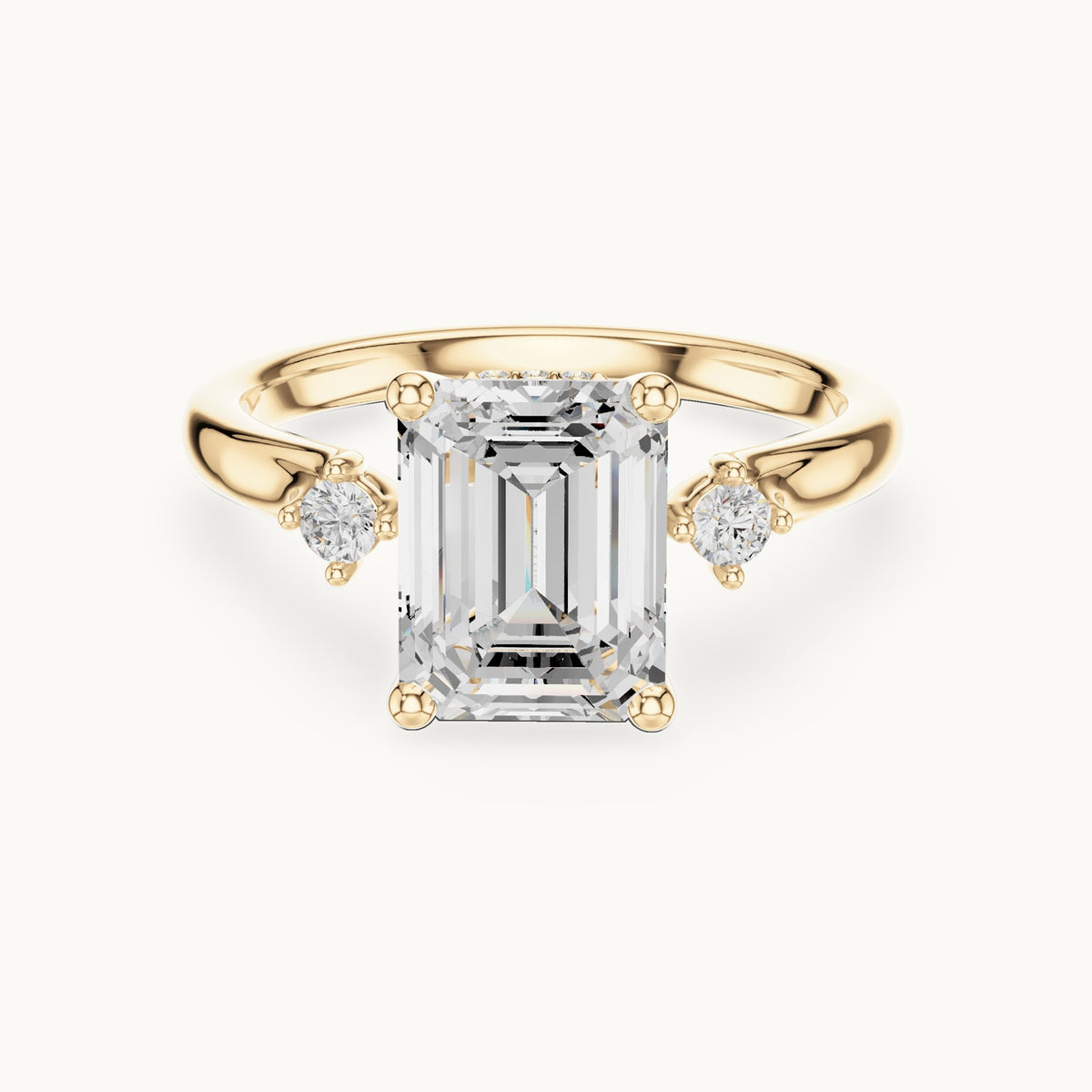Emerald-cut lab-grown diamond five-stone engagement ring in yellow gold, 2.16 CT TW, view 4