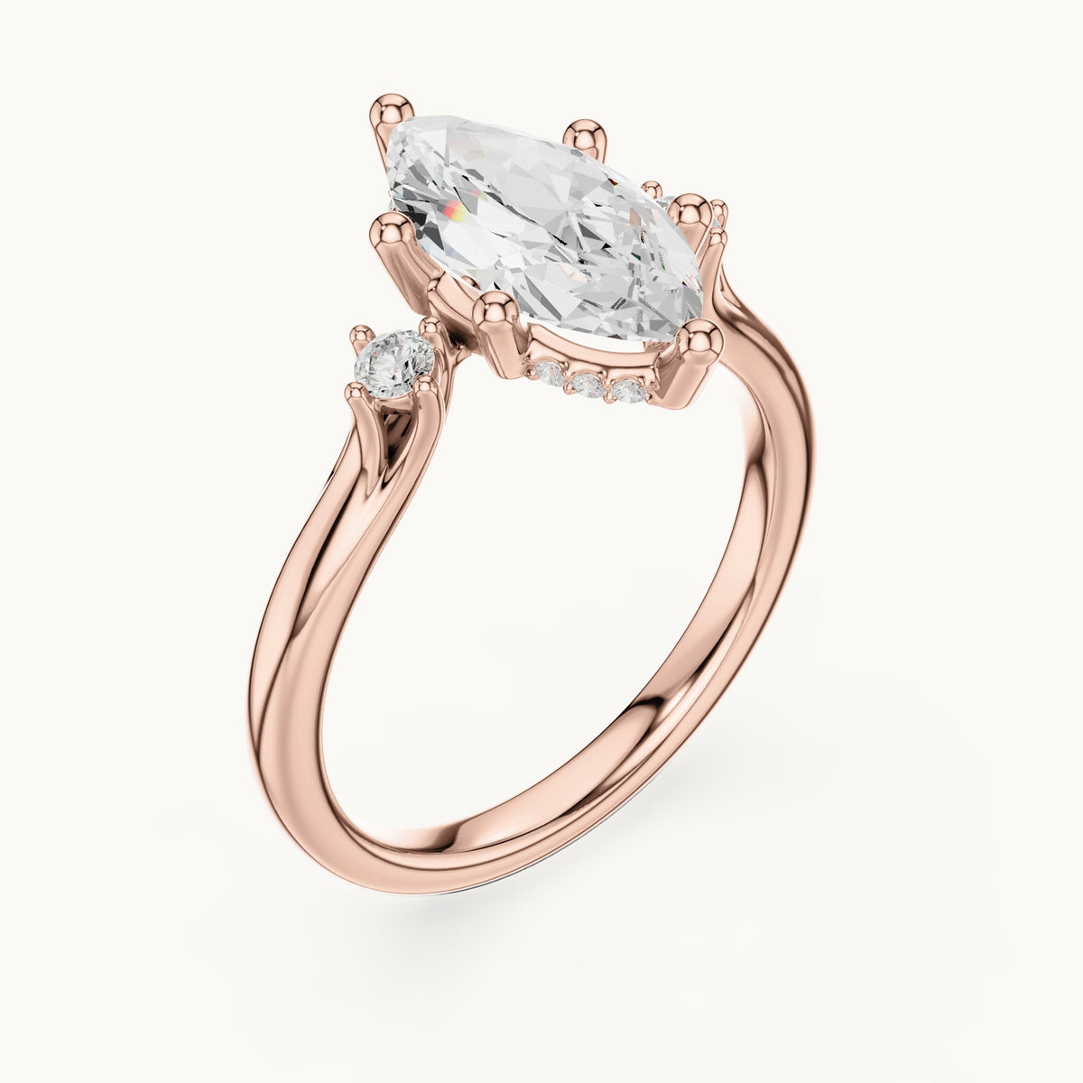 Marquise lab-grown diamond five-stone engagement ring in rose gold, 2.17 CT TW, view 2