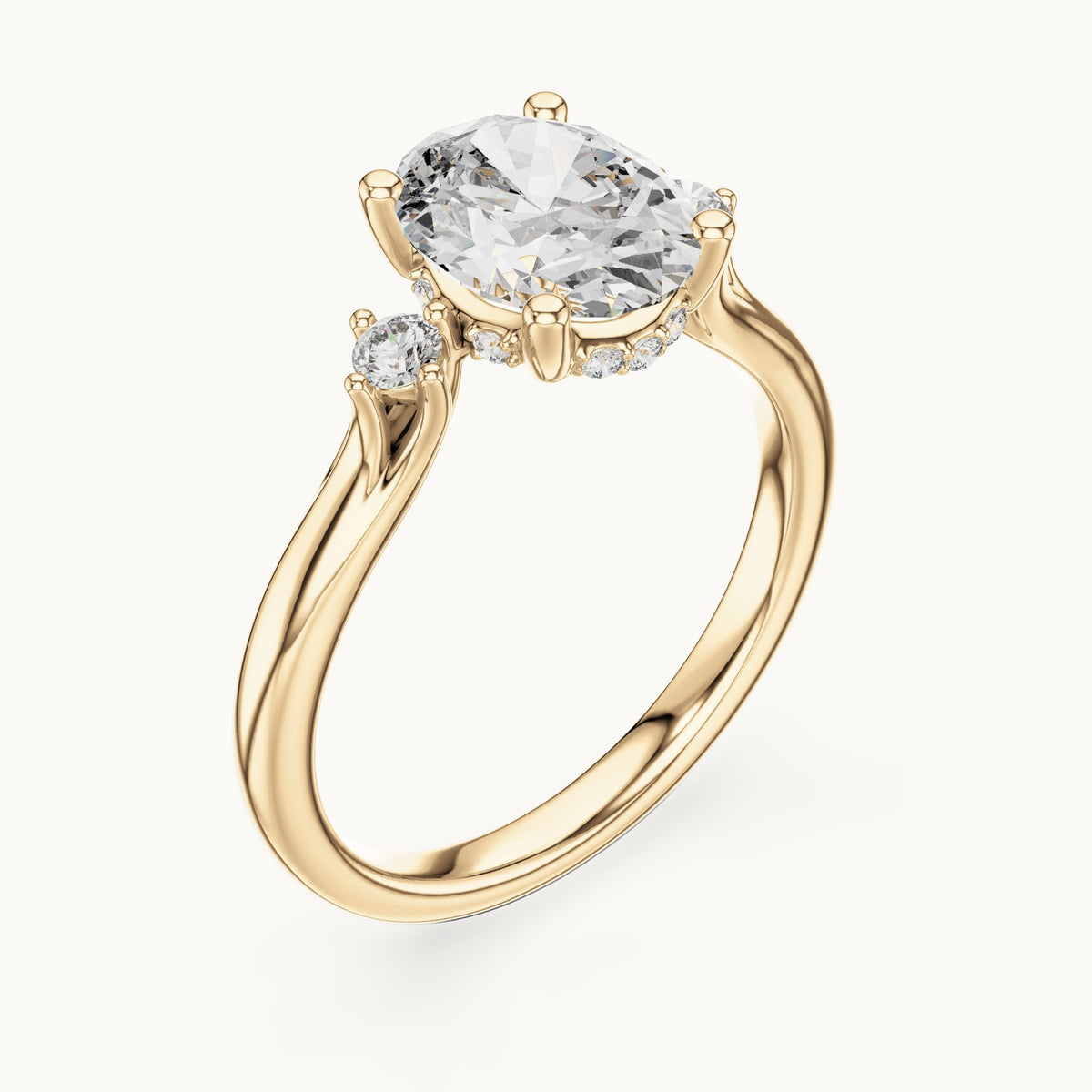 Oval lab-grown diamond five-stone engagement ring in yellow gold, 2.15 CT TW, view 2