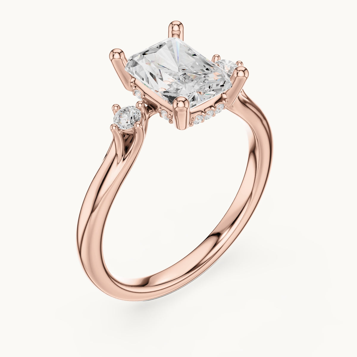 Radiant-cut lab-grown diamond five-stone engagement ring in rose gold, 2.16 CT TW, view 2