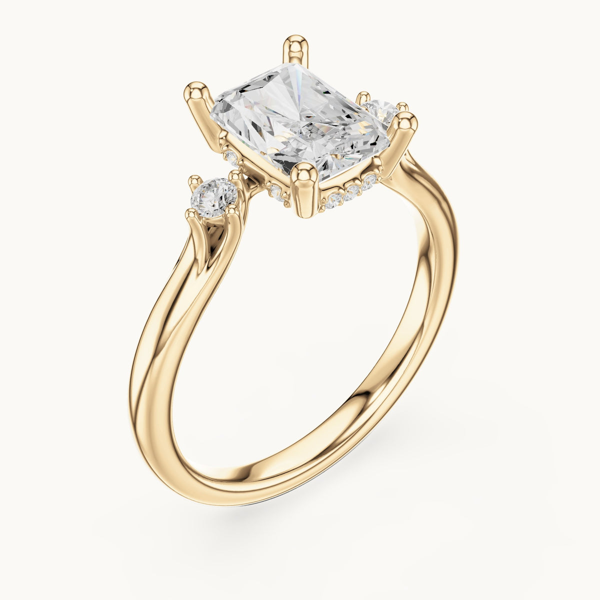 Radiant-cut lab-grown diamond five-stone engagement ring in yellow gold, 2.16 CT TW, view 2