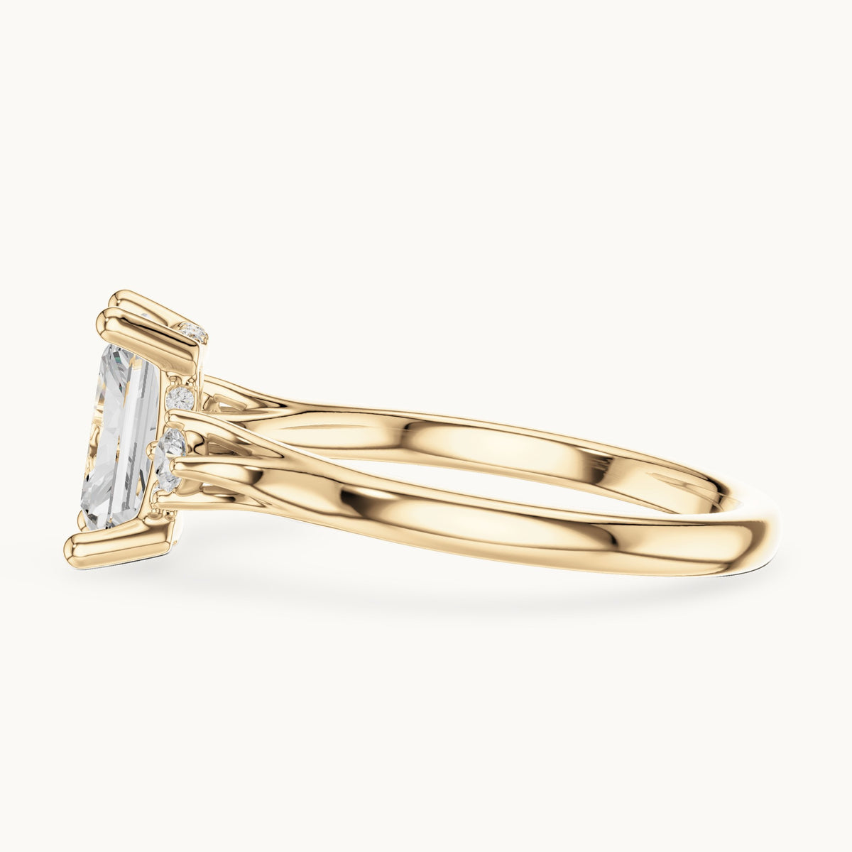 Radiant-cut lab-grown diamond five-stone engagement ring in yellow gold, 2.16 CT TW, view 3