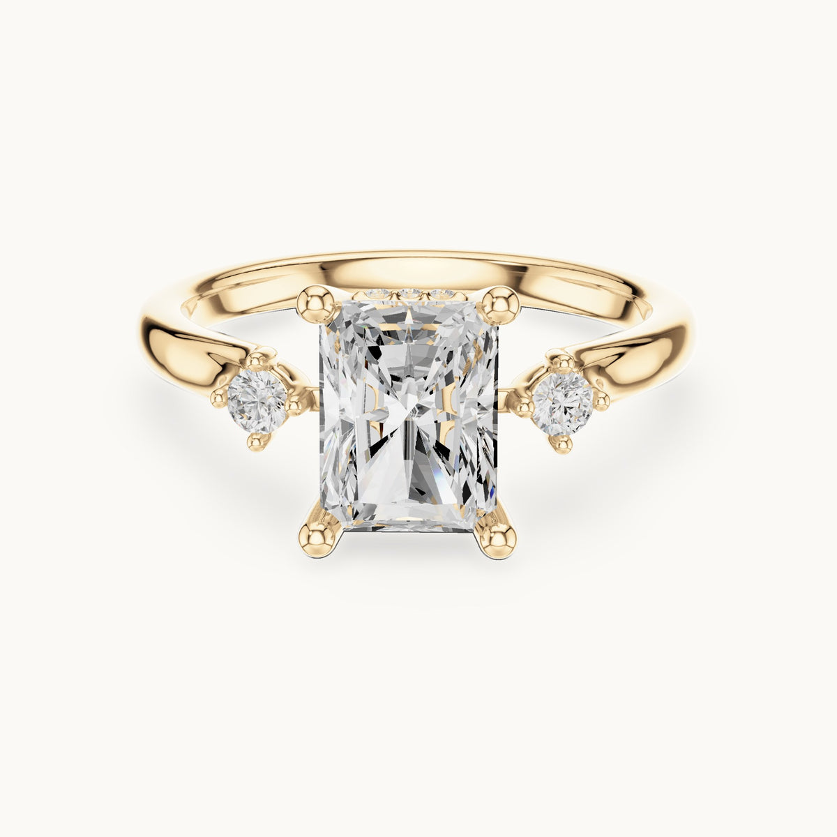 Radiant-cut lab-grown diamond five-stone engagement ring in yellow gold, 2.16 CT TW, view 4