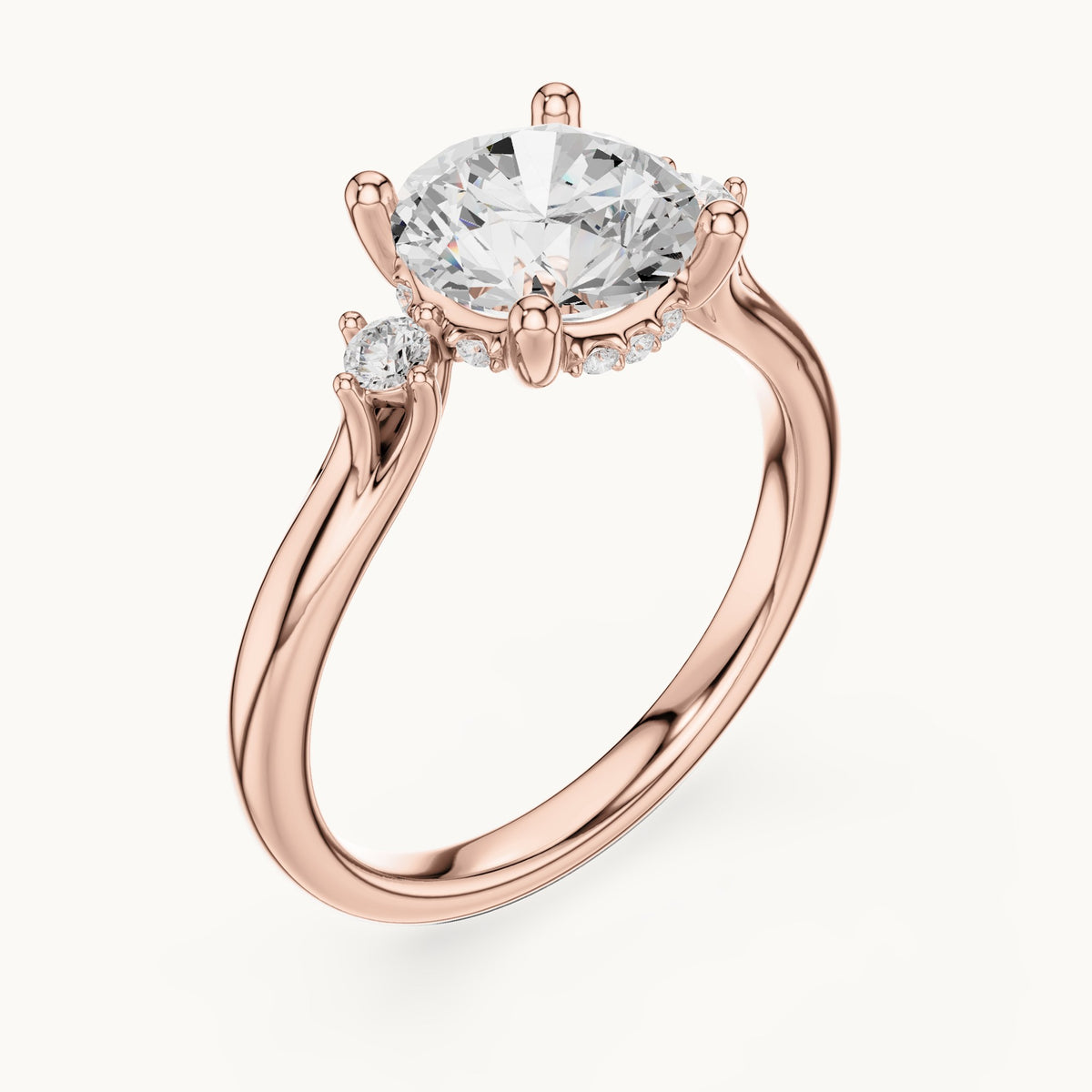 Round lab-grown diamond five-stone engagement ring in rose gold, 2.16 CT TW, view 2