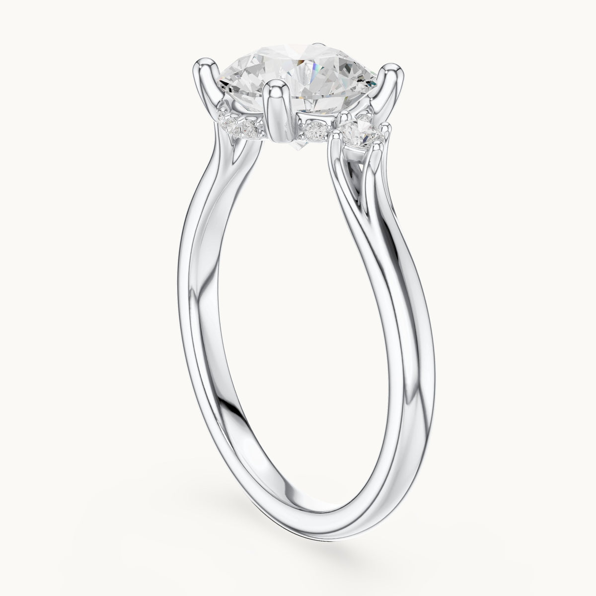 Round lab-grown diamond five-stone engagement ring in white gold, 2.16 CT TW, view 1