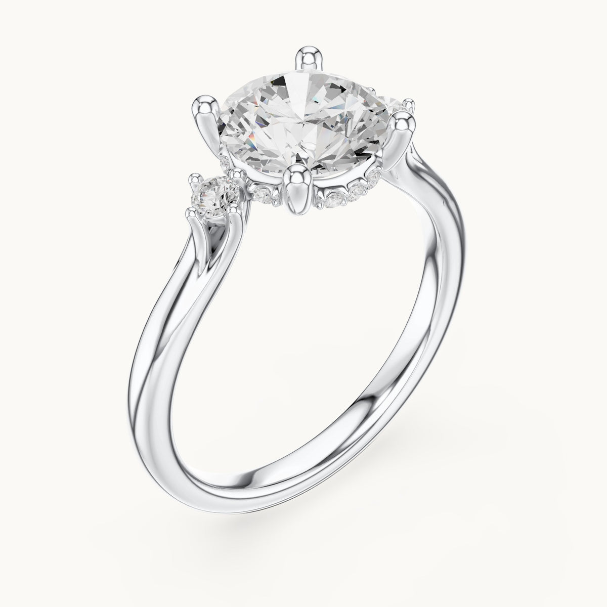 Round lab-grown diamond five-stone engagement ring in white gold, 2.16 CT TW, view 2