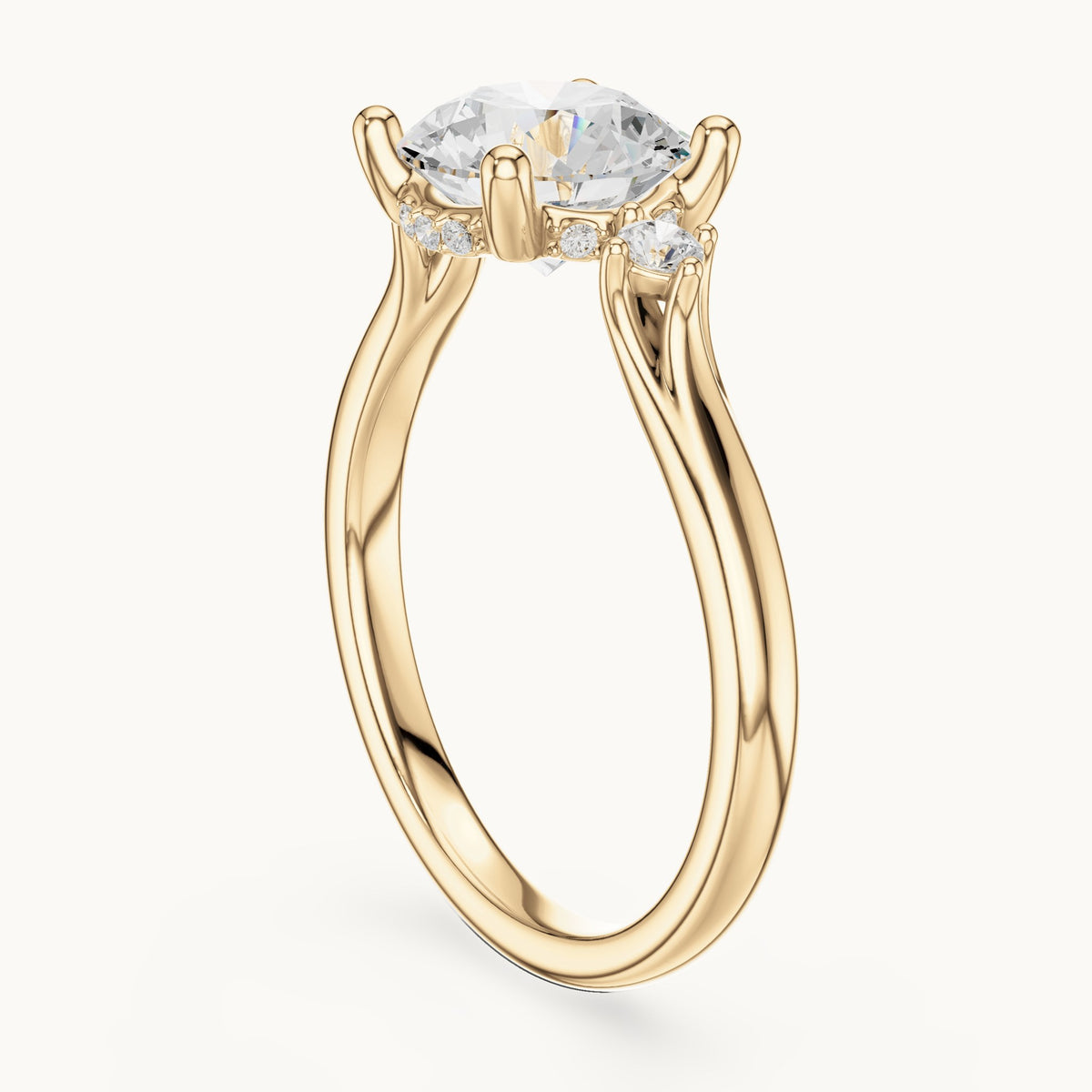 Round lab-grown diamond five-stone engagement ring in yellow gold, 2.16 CT TW, view 1