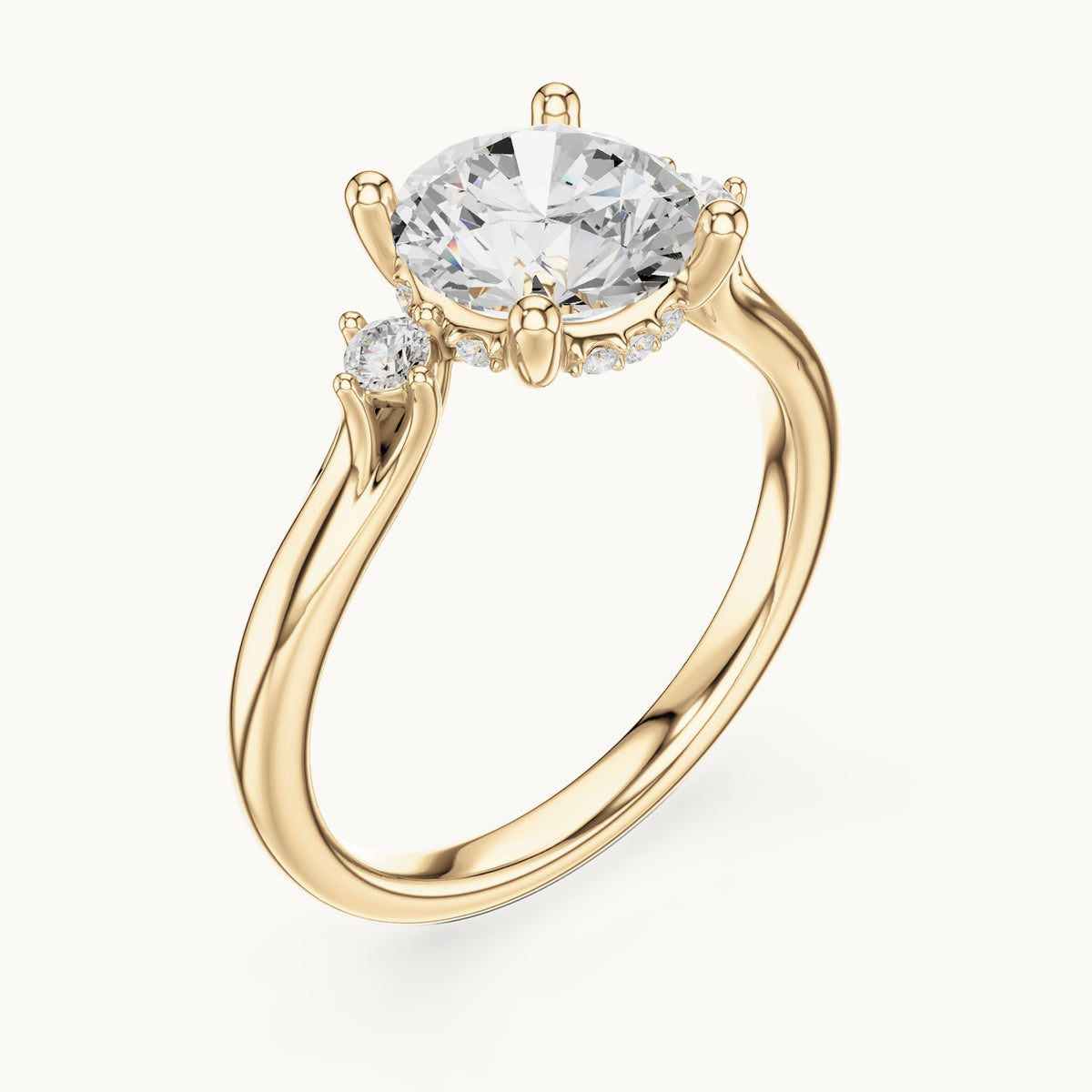 Round lab-grown diamond five-stone engagement ring in yellow gold, 2.16 CT TW, view 2