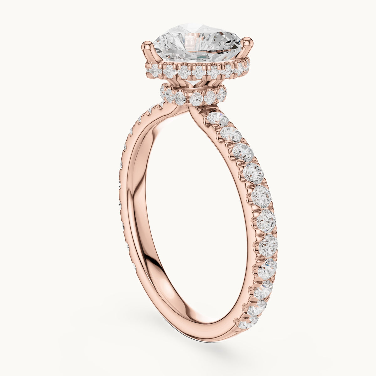 Heart lab-grown diamond pavé collar hidden halo engagement ring in rose gold, 2.15 CT TW, view 1