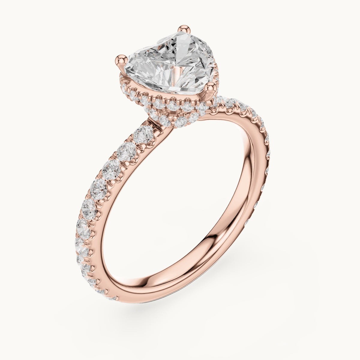 Heart lab-grown diamond pavé collar hidden halo engagement ring in rose gold, 2.15 CT TW, view 2
