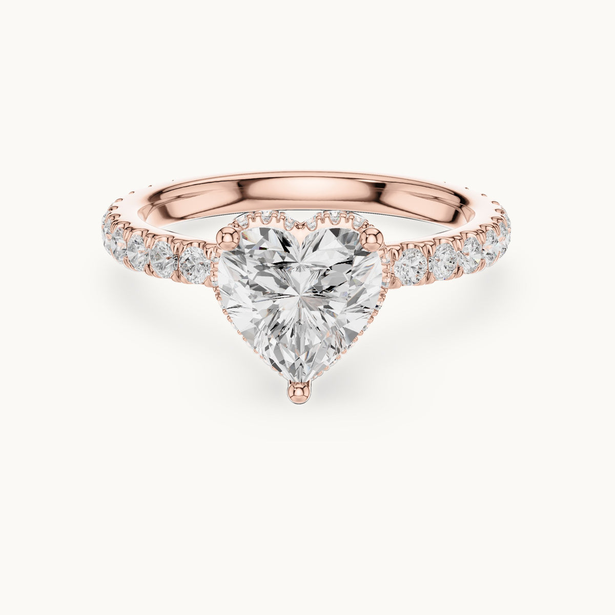 Heart lab-grown diamond pavé collar hidden halo engagement ring in rose gold, 2.15 CT TW, view 4