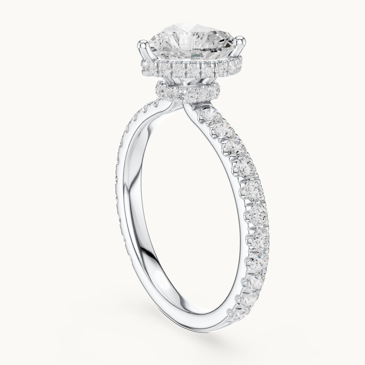 Heart lab-grown diamond pavé collar hidden halo engagement ring in white gold, 2.15 CT TW, view 1