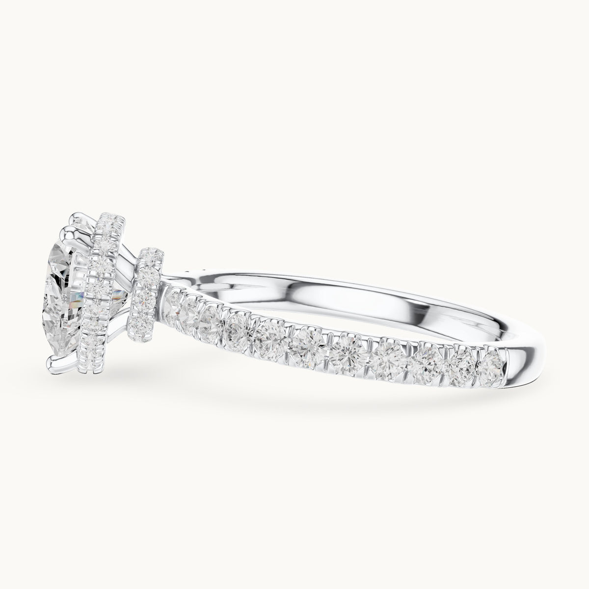 Heart lab-grown diamond pavé collar hidden halo engagement ring in white gold, 2.15 CT TW, view 3