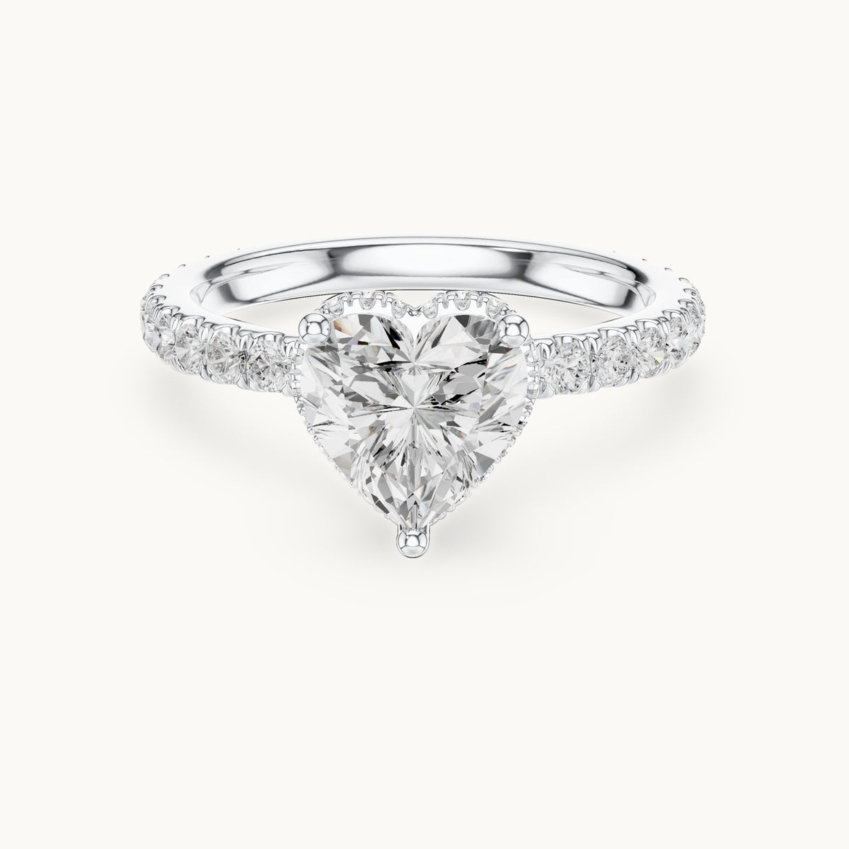 Heart lab-grown diamond pavé collar hidden halo engagement ring in white gold, 2.15 CT TW, view 4