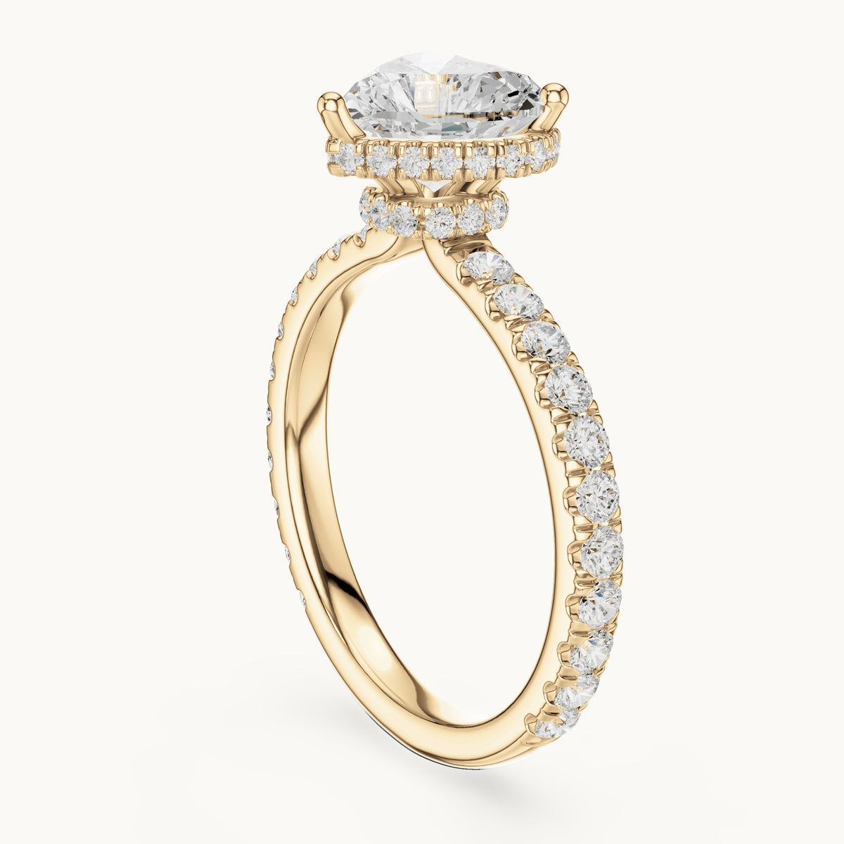 Heart lab-grown diamond pavé collar hidden halo engagement ring in yellow gold, 2.15 CT TW, view 1
