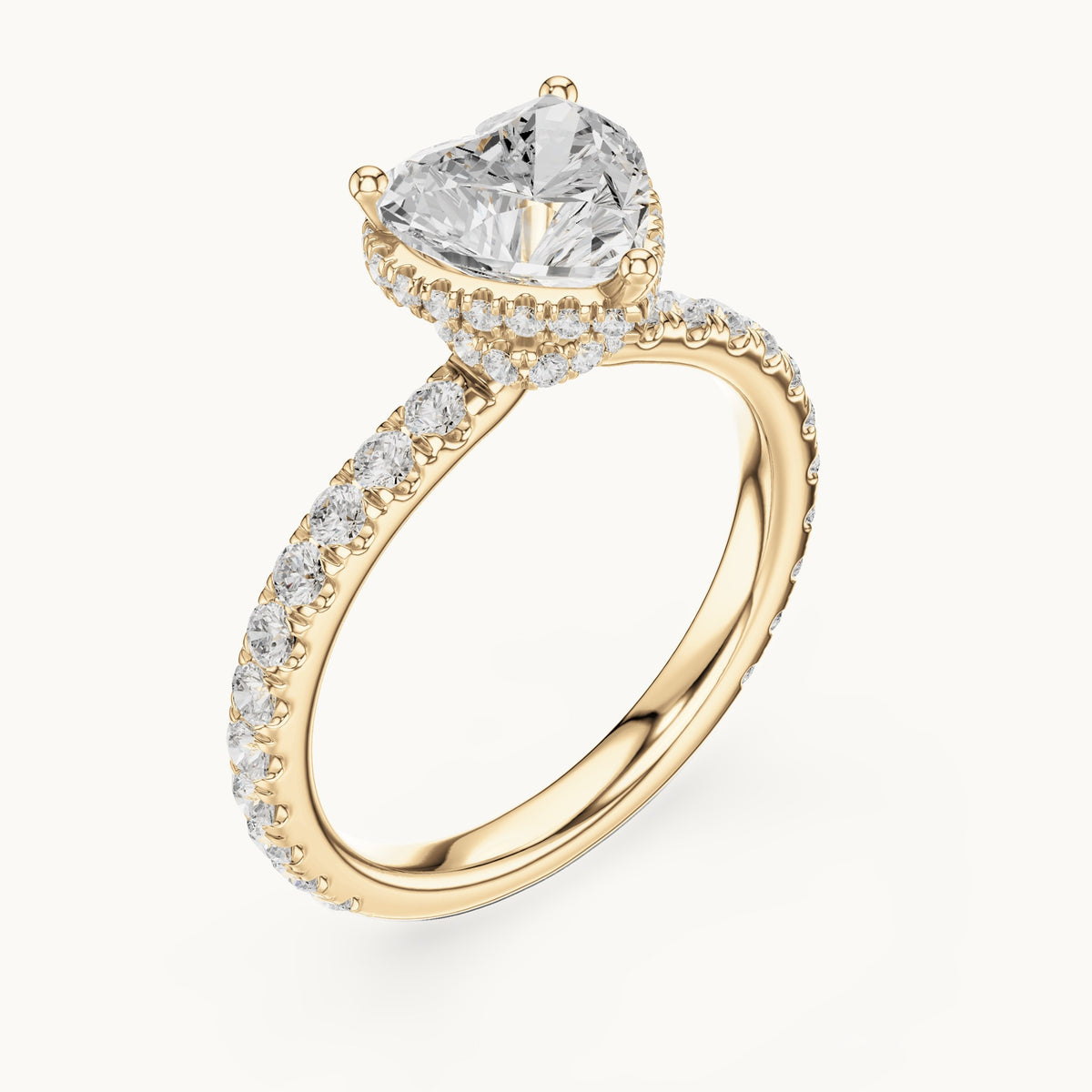 Heart lab-grown diamond pavé collar hidden halo engagement ring in yellow gold, 2.15 CT TW, view 2