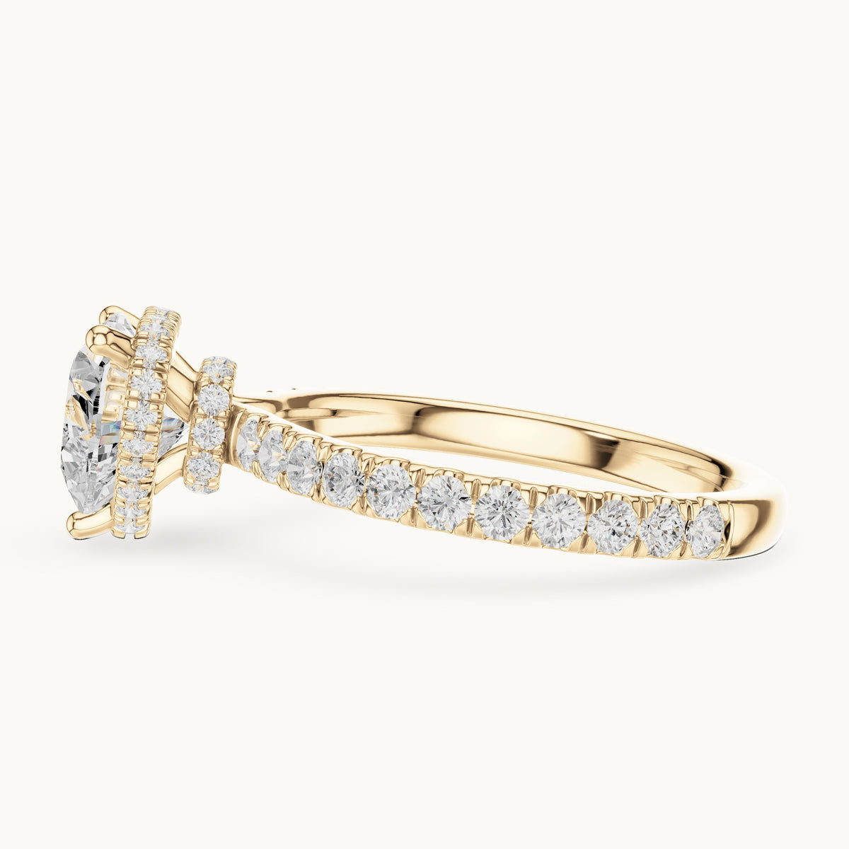 Heart lab-grown diamond pavé collar hidden halo engagement ring in yellow gold, 2.15 CT TW, view 3
