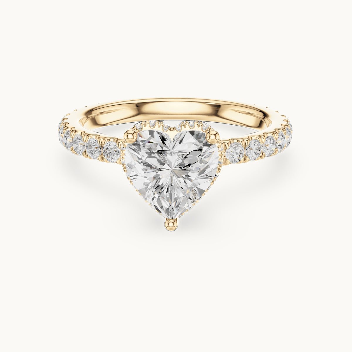 Heart lab-grown diamond pavé collar hidden halo engagement ring in yellow gold, 2.15 CT TW, view 4