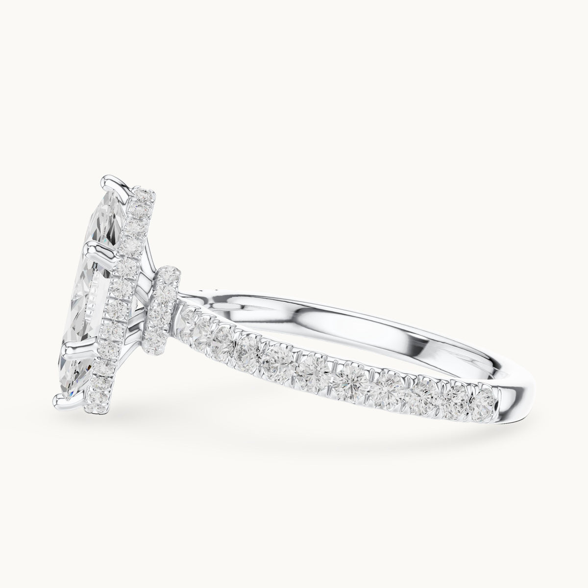 Marquise lab-grown diamond pavé collar hidden halo engagement ring in white gold, 2.17 CT TW, view 3