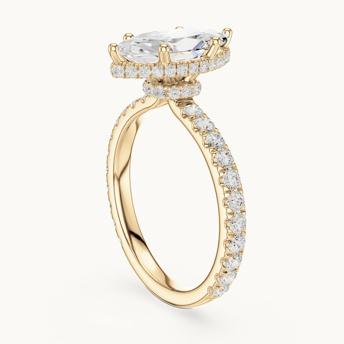 Marquise lab-grown diamond pavé collar hidden halo engagement ring in yellow gold, 2.17 CT TW, view 1