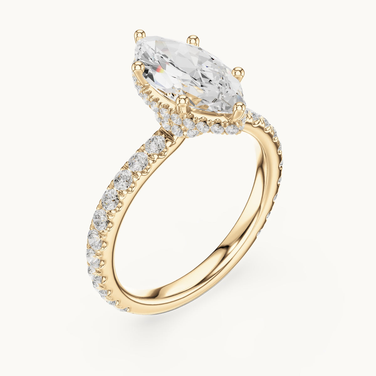 Marquise lab-grown diamond pavé collar hidden halo engagement ring in yellow gold, 2.17 CT TW, view 2