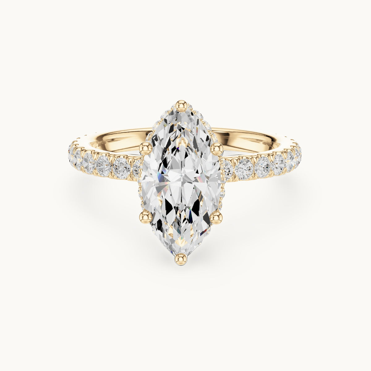 Marquise lab-grown diamond pavé collar hidden halo engagement ring in yellow gold, 2.17 CT TW, view 4