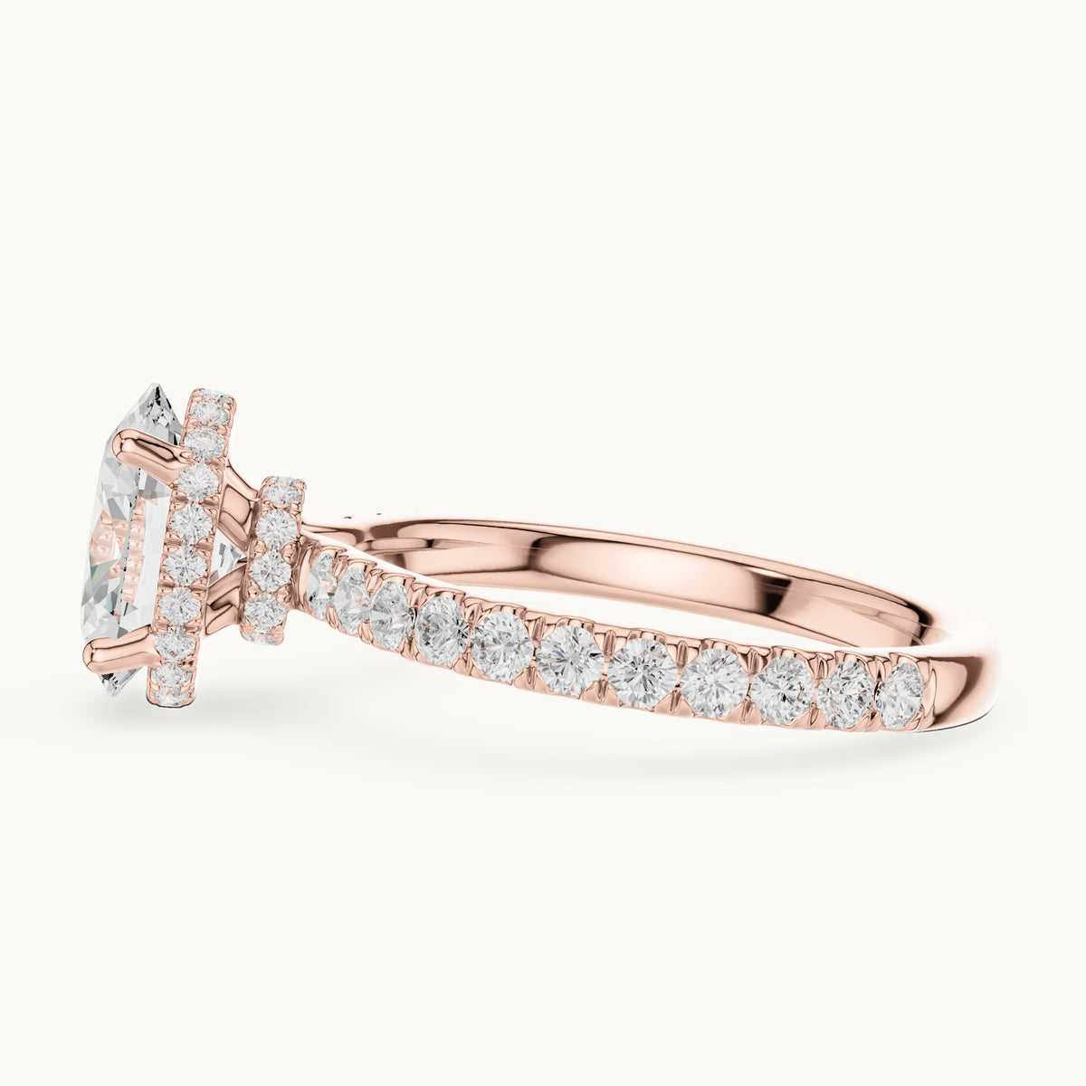Oval lab-grown diamond pavé collar hidden halo engagement ring in rose gold, 2.15 CT TW, view 3