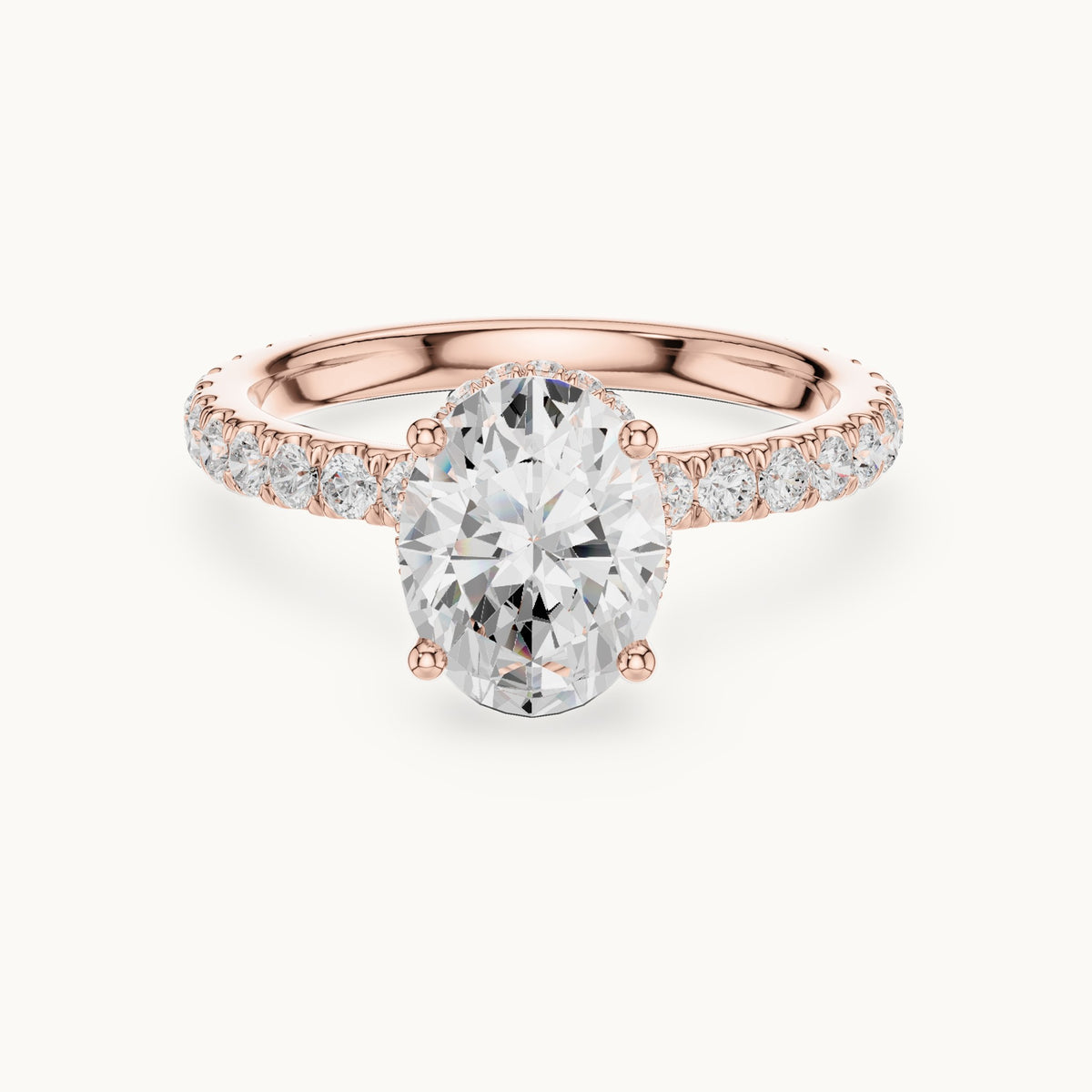 Oval lab-grown diamond pavé collar hidden halo engagement ring in rose gold, 2.15 CT TW, view 4