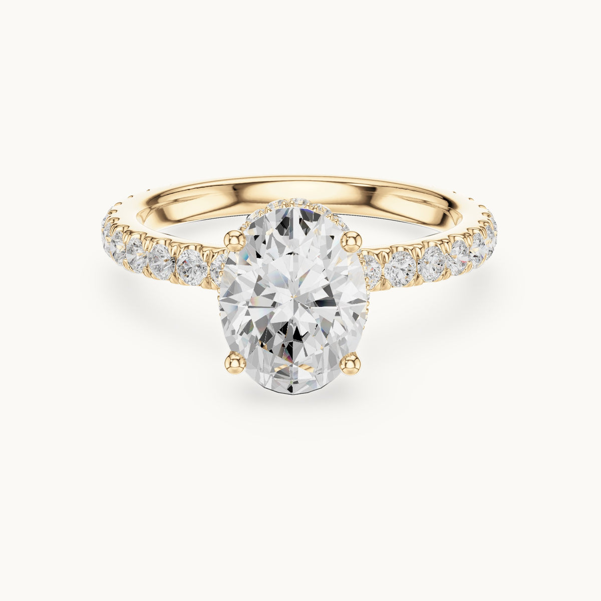 Oval lab-grown diamond pavé collar hidden halo engagement ring in yellow gold, 2.15 CT TW, view 4