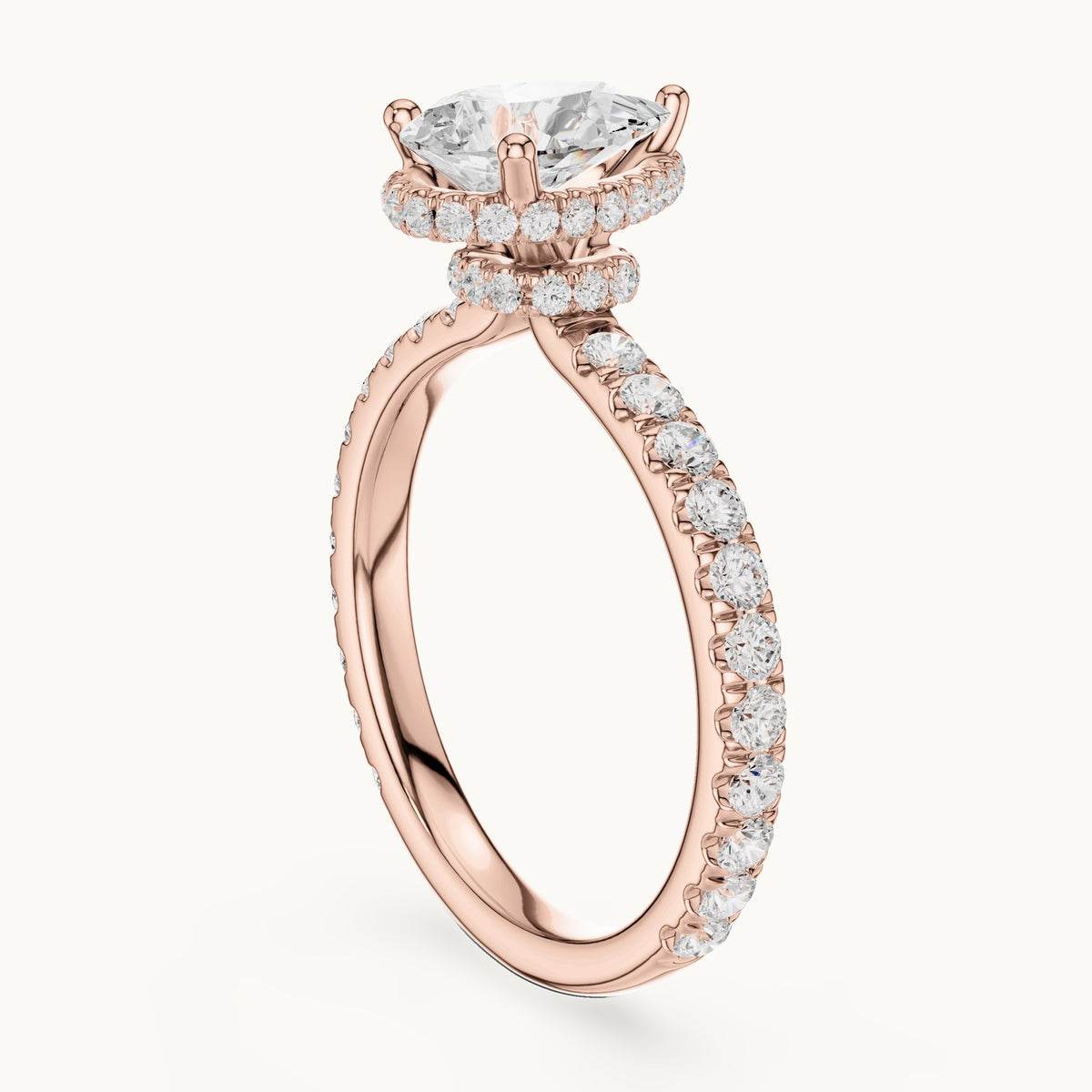 Pear lab-grown diamond pavé collar hidden halo engagement ring in rose gold, 2.15 CT TW, view 1