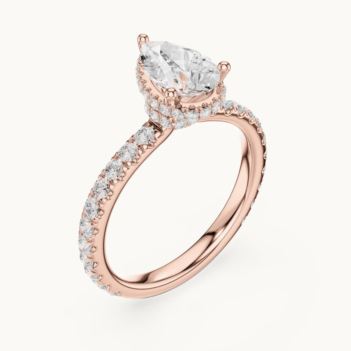 Pear lab-grown diamond pavé collar hidden halo engagement ring in rose gold, 2.15 CT TW, view 2