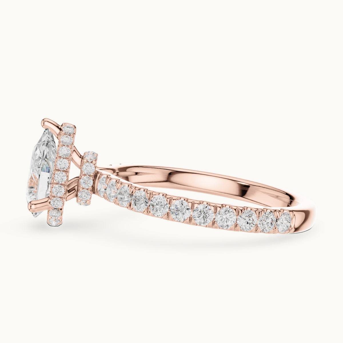 Pear lab-grown diamond pavé collar hidden halo engagement ring in rose gold, 2.15 CT TW, view 3