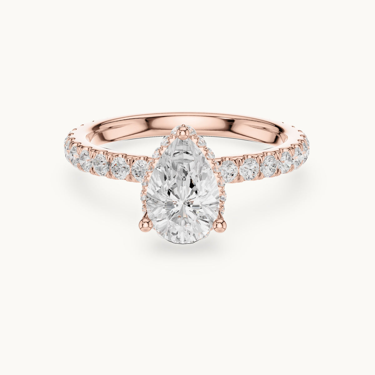 Pear lab-grown diamond pavé collar hidden halo engagement ring in rose gold, 2.15 CT TW, view 4