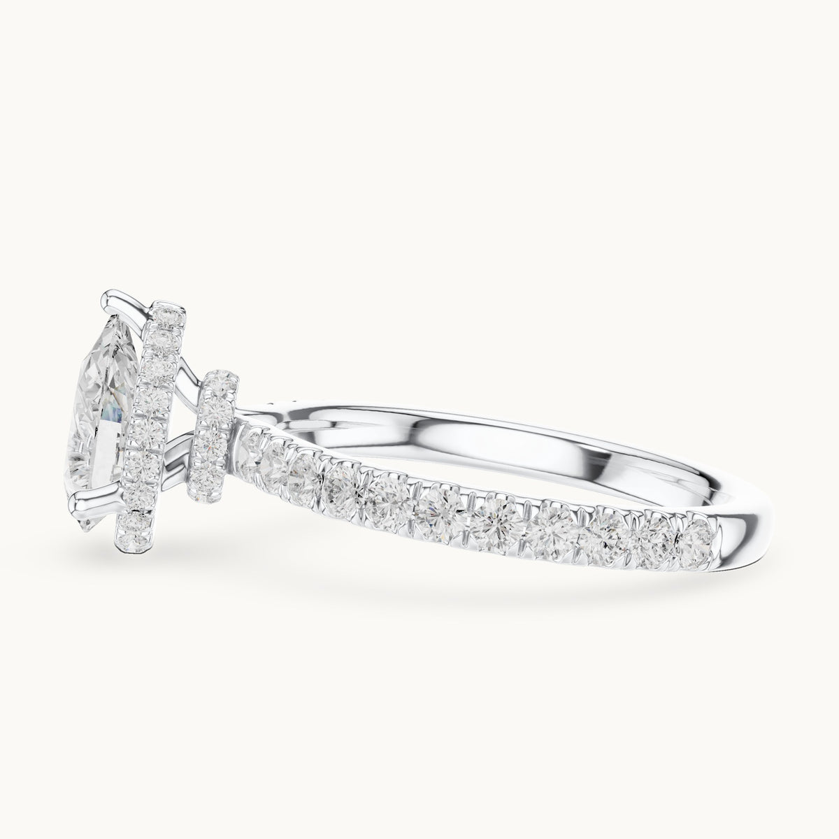 Pear lab-grown diamond pavé collar hidden halo engagement ring in white gold, 2.15 CT TW, view 3